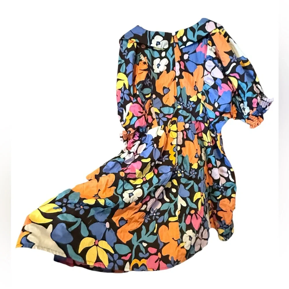 Poplin Dress empire waist vibrant floral print and POCKETS